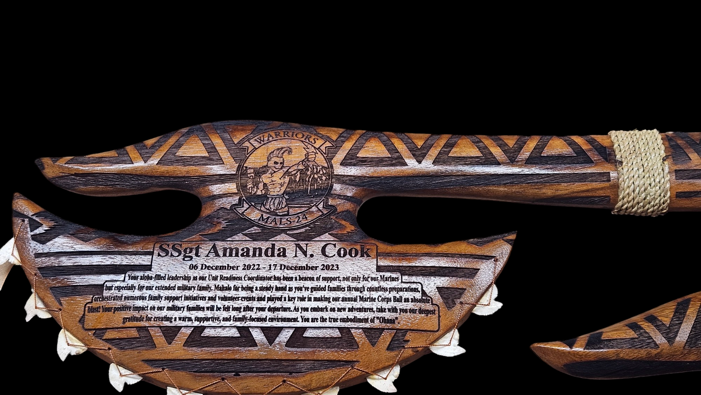 Engraved - Hawaiian War Axe/Club - Shark Tooth