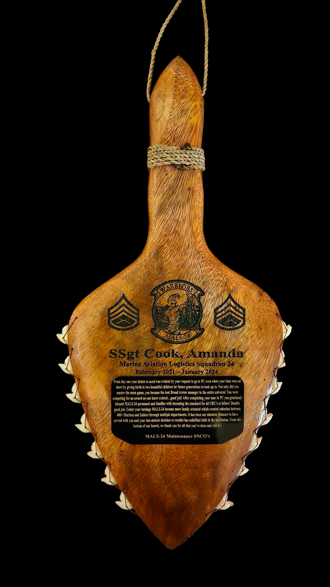 Engraved - Hawaiian War Axe/Club - Shark Tooth